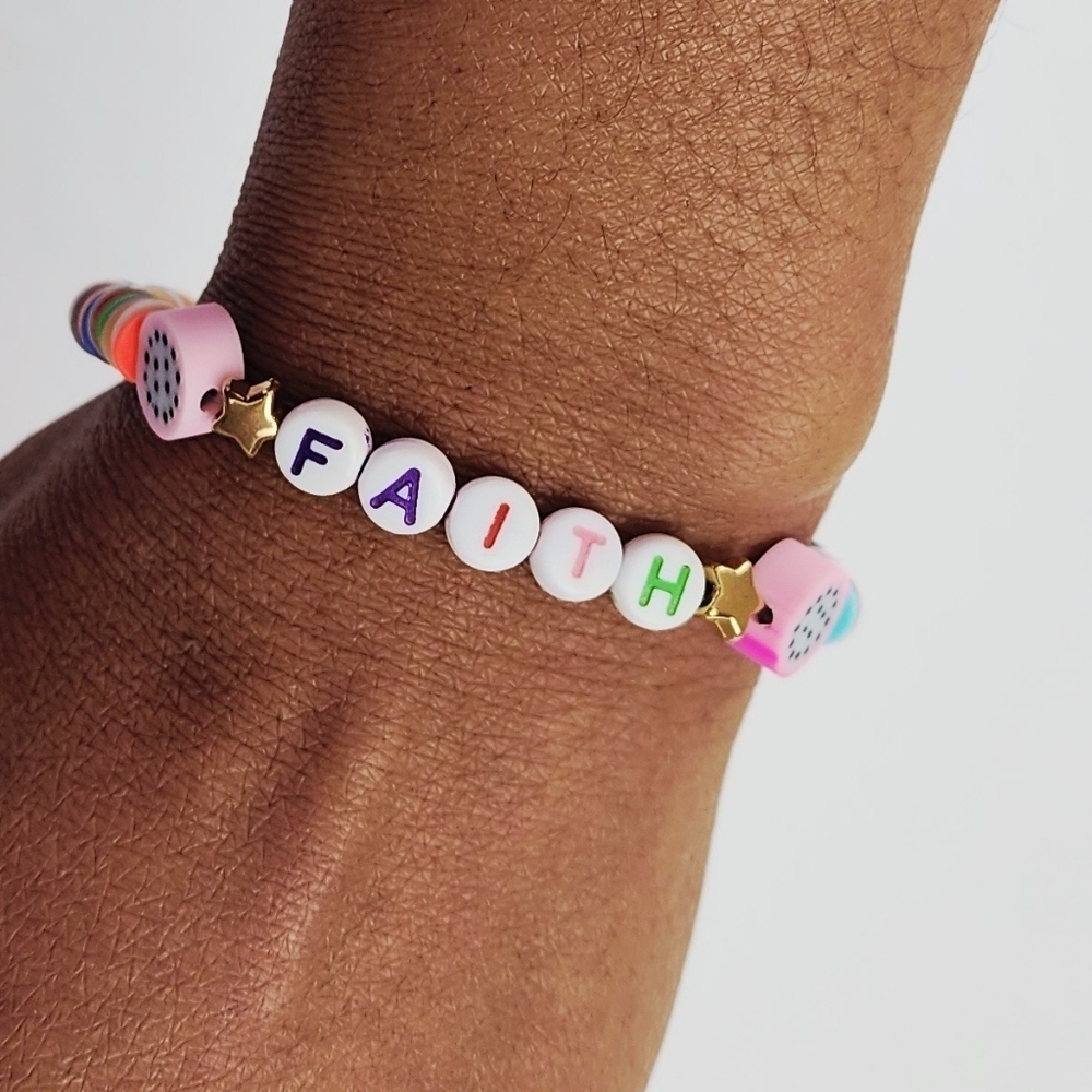 Handmade Clay Fruit Bead Bracelet With The Word FAITH